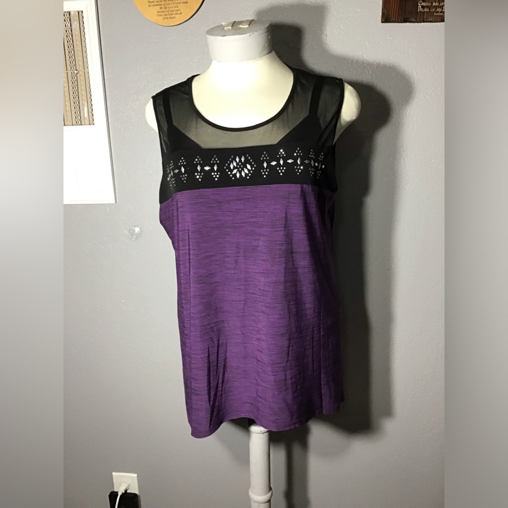Eliezer McCarthey Tank Top Plum Purple Black Sheer Women’s Sz 3X  Plus.